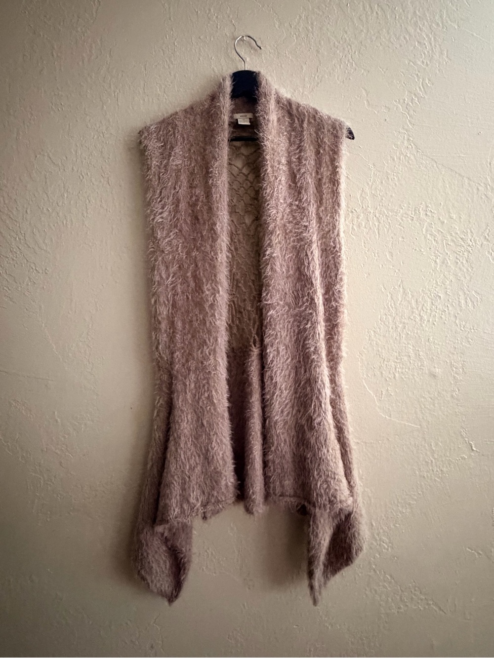 Sleeveless Fuzzy Open-Front Vest in Taupe